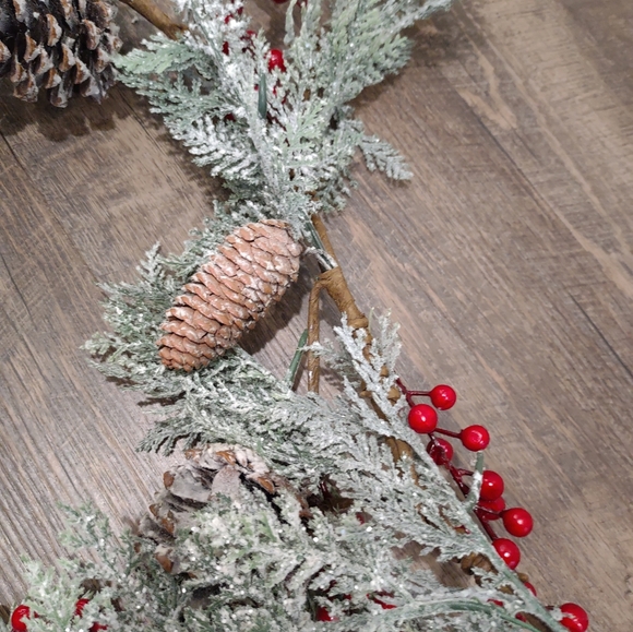 Holiday foliage table runner - pine branches, pine cones, and festive holly - Picture 5 of 7